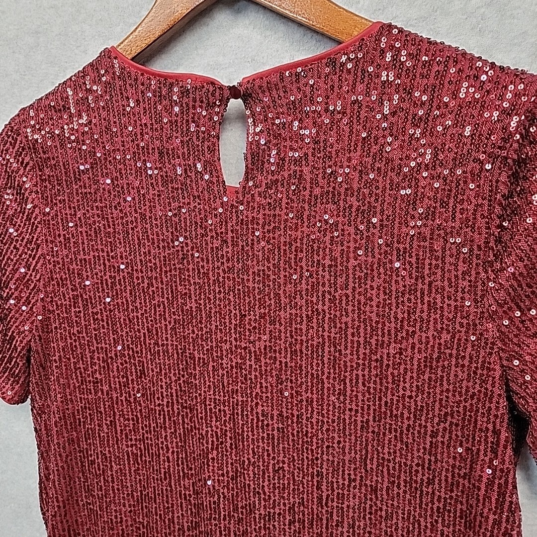 New The Limited Womens Size L Sequin Top Blouse Shirt Garnet Red Sparkle Cruise — image 4 of 8
